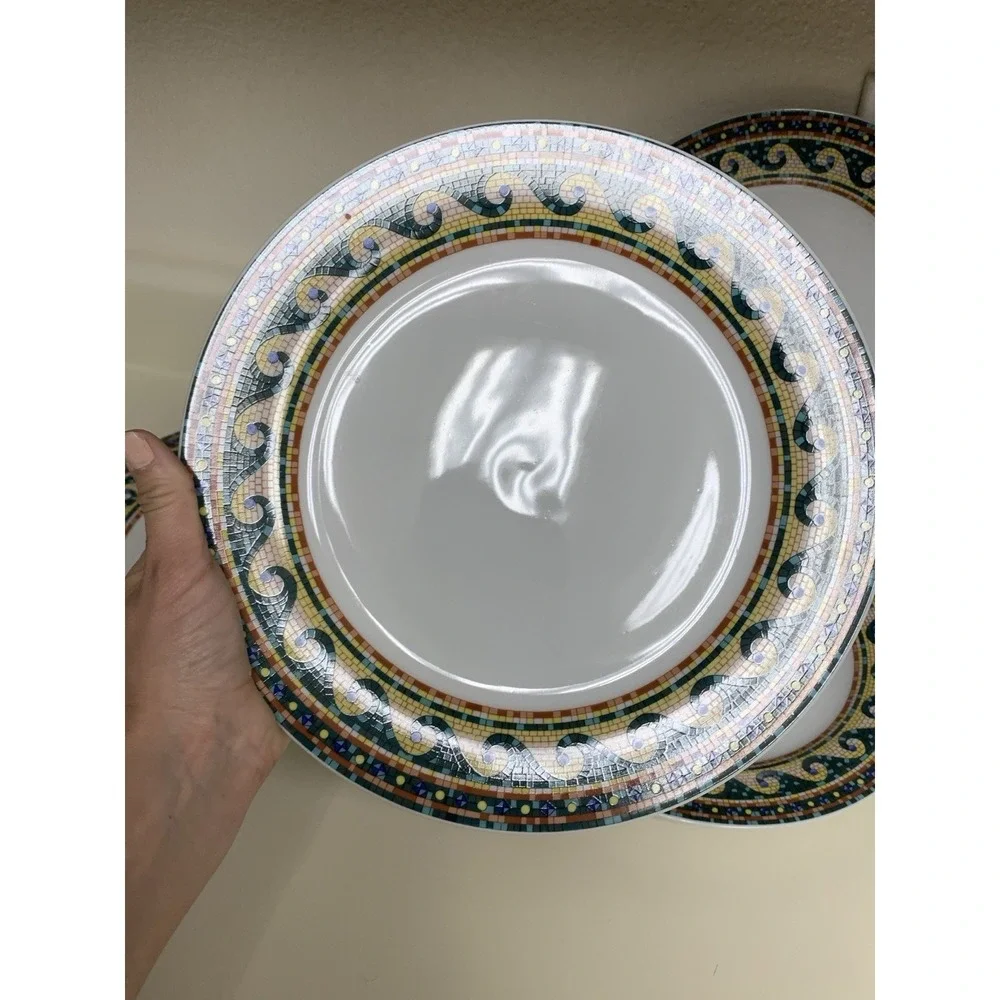 Mosaic by Gabbay GBB13 Dinner Plates  Set Of 4 Geometric Scroll Wave